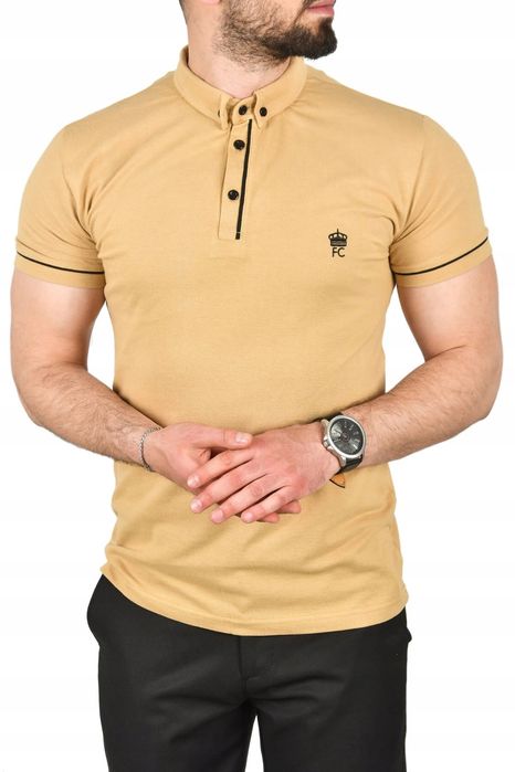 Męska koszulka polo beżowa z guzikami i logo xxl 5ia
