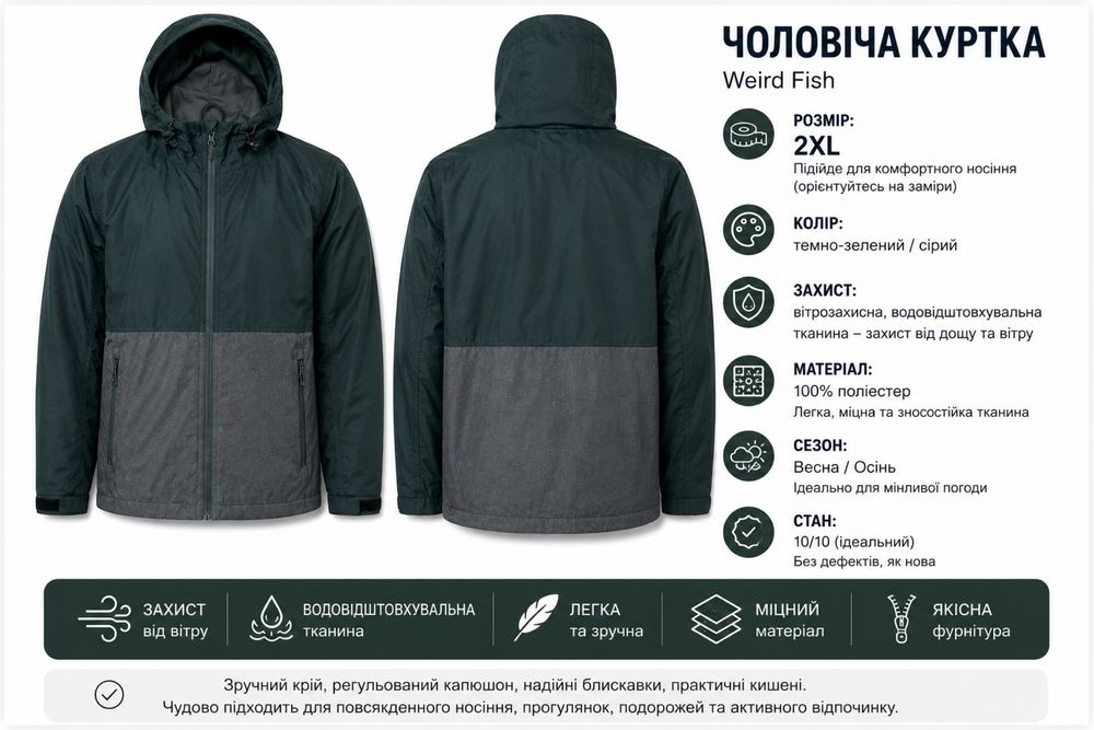 Чоловіча вітровка Weird Fish 2XL | Демісезонна | Стан 10/10
