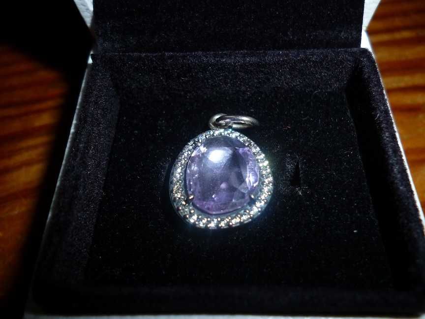 pandora conjunto anel e pendente em prata com ametista