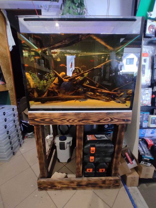 Akwarium Duże z Szafką 79x68x60cm 322l z życiem i akcesoriami