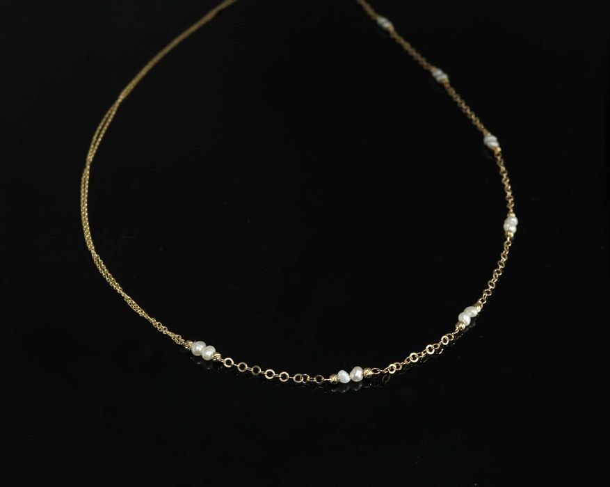 Złoto- 585 złoty damski naszyjnik łańcuszek z perełkami