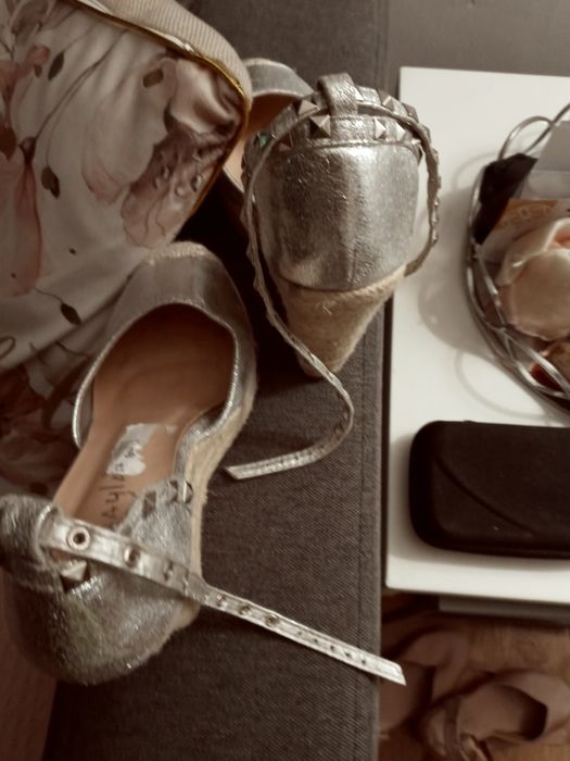 Buty espadryle 36 srebrne koturna slomka