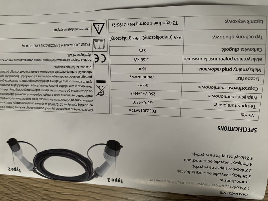 Przewód/kabel ładowania Aut elektrycznych/hybrydowych Nowy Typ 2 !!!