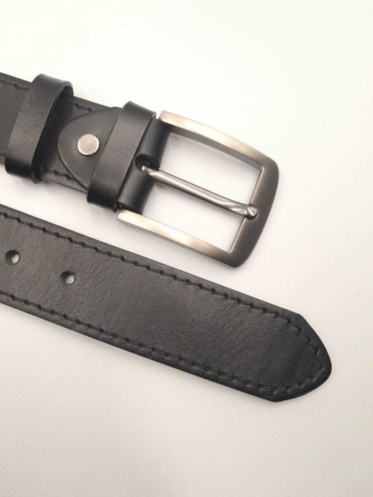 Pasek skórzany męski czarny przeszyty czarną nicią szerokość 4cm