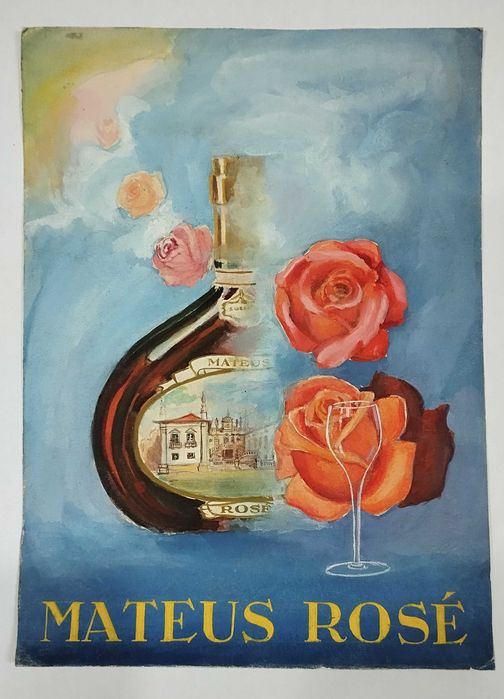 Antigo estudo a aguarela e guache Mateus Rosé