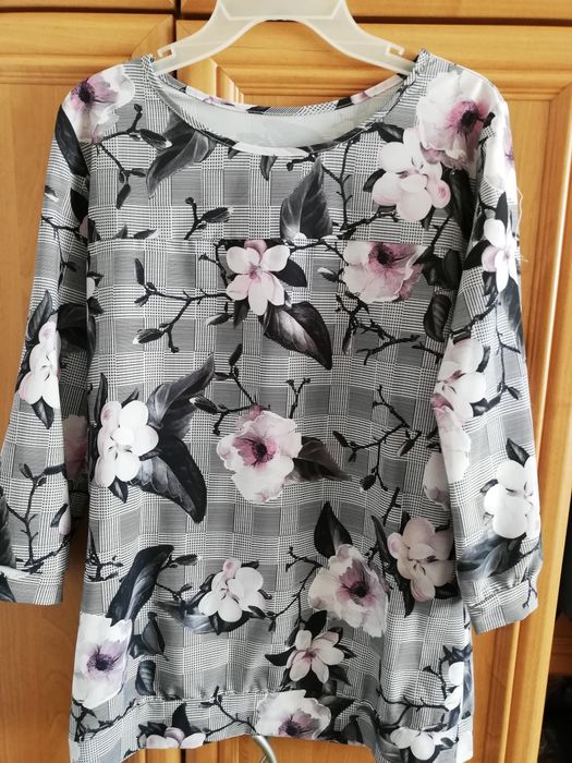 Nowa bluzka 3/4 rękaw, bluzka w kwiaty, bluzka w kratkę, r. M