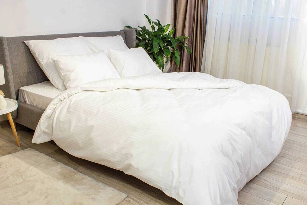 Постільна білизна євро Страйп Сатин біла, постельное белье евро