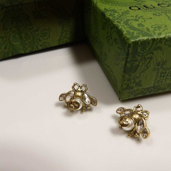 Gucci Brass Pearl Bee Earring kolczyki pszczółki