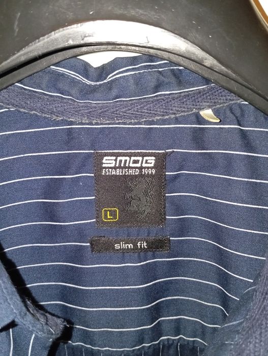 Granatowa koszula w paski slim fit rozmiar L
