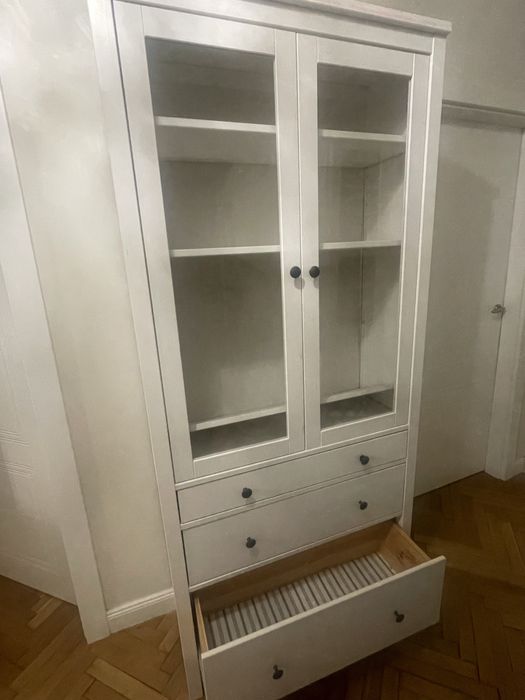 HEMNES Witryna z 3 szufladami, biała bejca, 90x197 cm