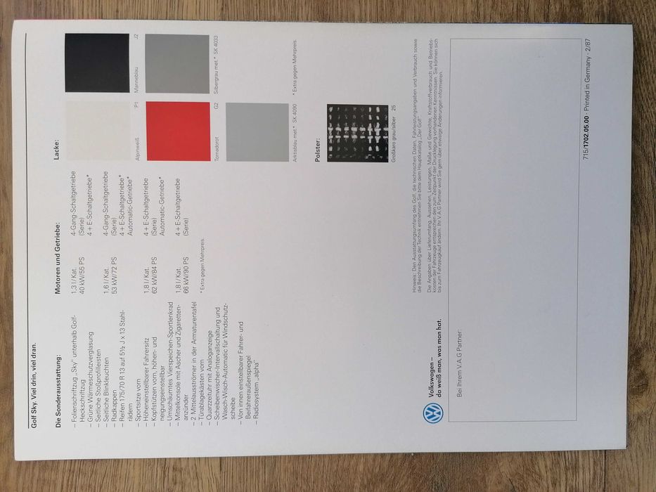 Prospekt VW Golf II SKY.