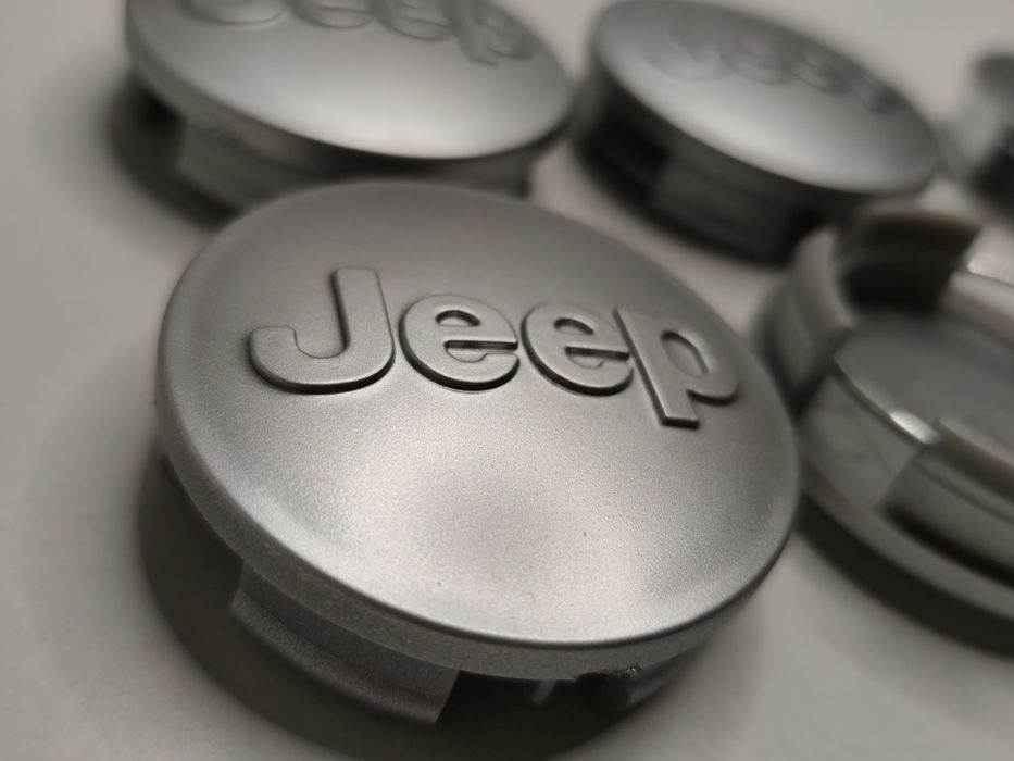 4 Centros Jante Jeep 64mm Tampas Cubos Rodas Cromado Preto Grand Cherokee Renegade Compass Wrangler Novo