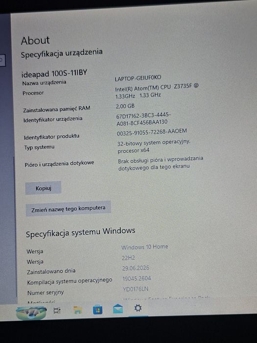 Lenovo IdeaPad 100S-11IBY 11,6" – sprawny, Windows 10, idealny do internetu i nauki