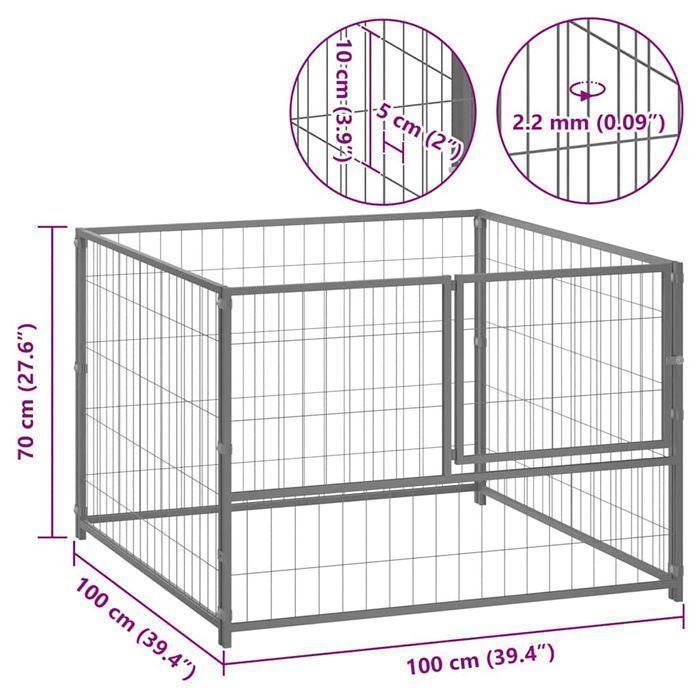 Vidaxl Kojec Dla Psa, Srebrny, 100X100X70 Cm, Stalowy