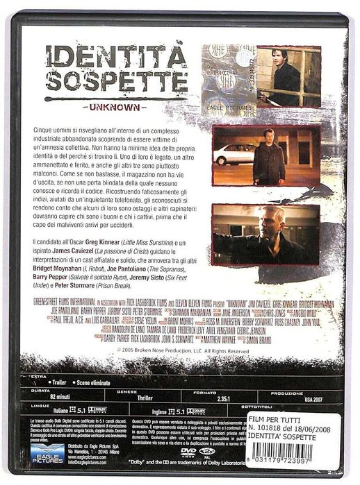 DVD Jim Caviezel - Unknown / Identità Sospette