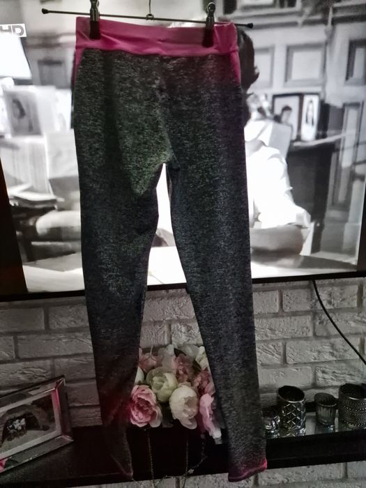 Legginsy szaro różowe