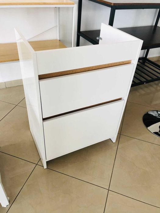 Szafka pod umywalkę 60cm Biała Wysoki połysk Złoty Dąb 2 szuflady