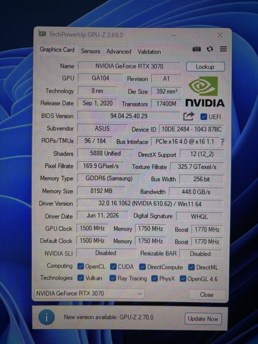 RTX 3070 Asus Dual Oc 8gb