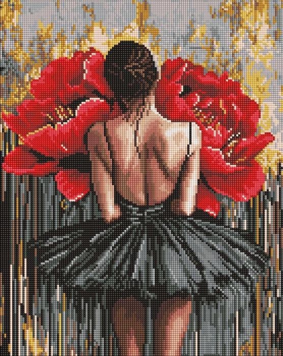 Diamentowa mozaika - Baletnica z piwoniami 40x50cm Ideyka ,70x70 mm