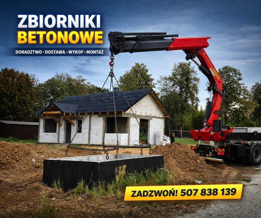 Szamba betonowe Wysokie Mazowieckie 8m3 10m3 12m3 | Montaż | Transport