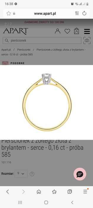 Pierścionek Apart z brylantem 0,17 ct