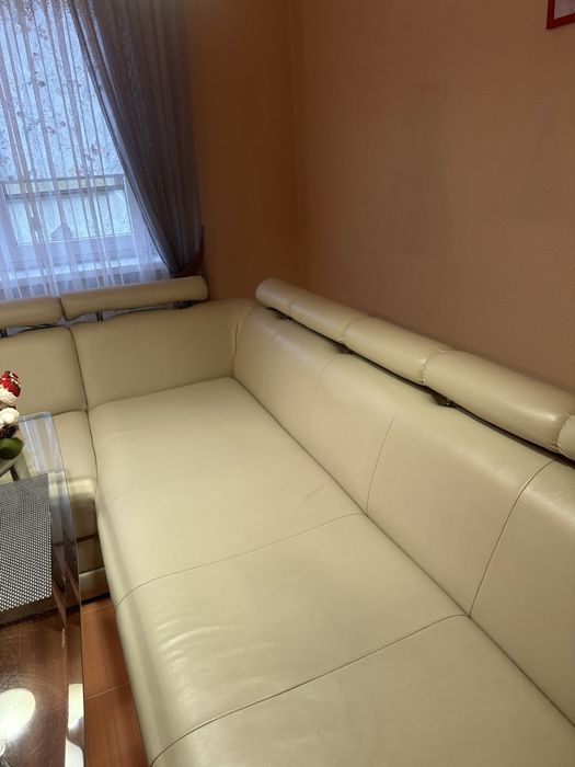 Шкіряний білий диван | натуральна/еко-шкіра | відмінний стан