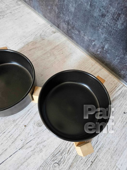 Miski ceramiczne dla psa kota zestaw 2 sztuki x 400 ml czarne zestaw