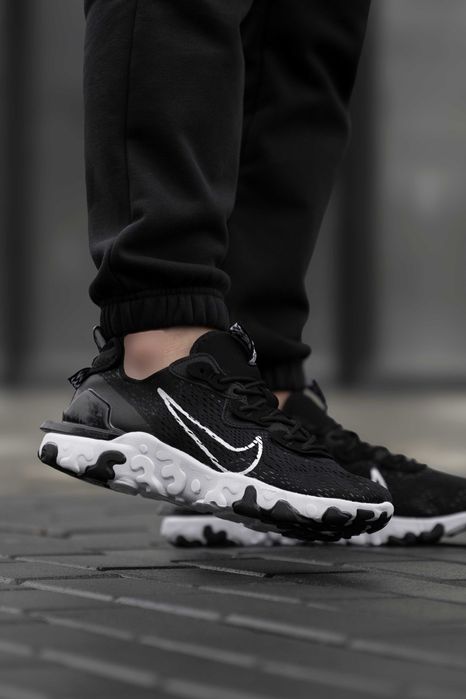 Літні кросівки Nike React Vision Black White (41-45) — дихаючі чоловічі, легкі, комфортні на спеку | Найк Реакт Віжн чорні білі