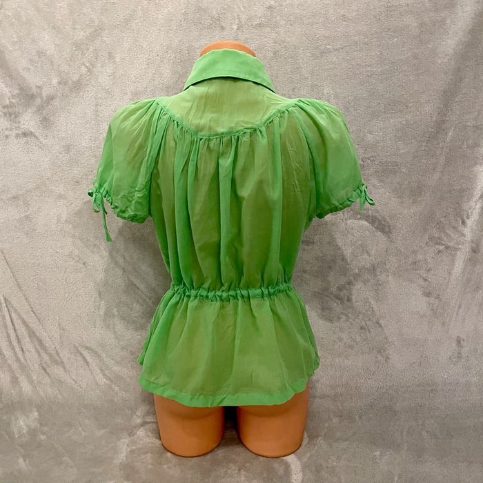 Przewiewna koszula bawełna bluzka zielona krótki rękaw wiązana