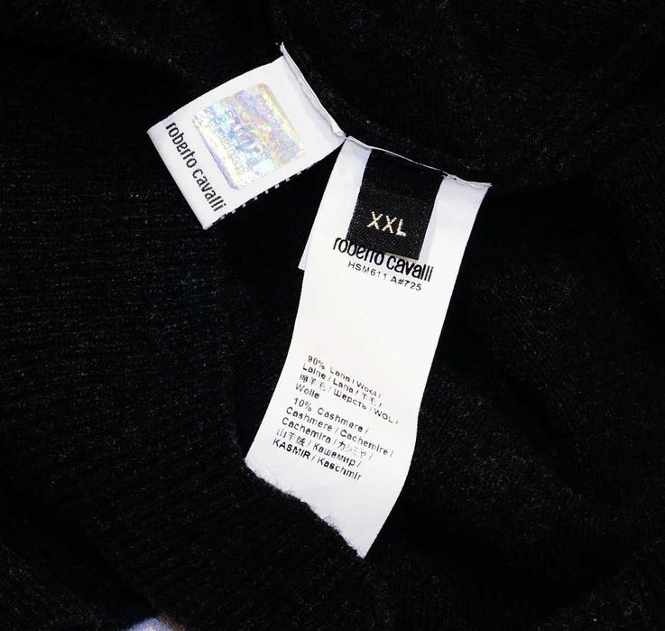 Roberto Cavalli sweter XL/XXL merino kaszmir Italy czarny lv off-white