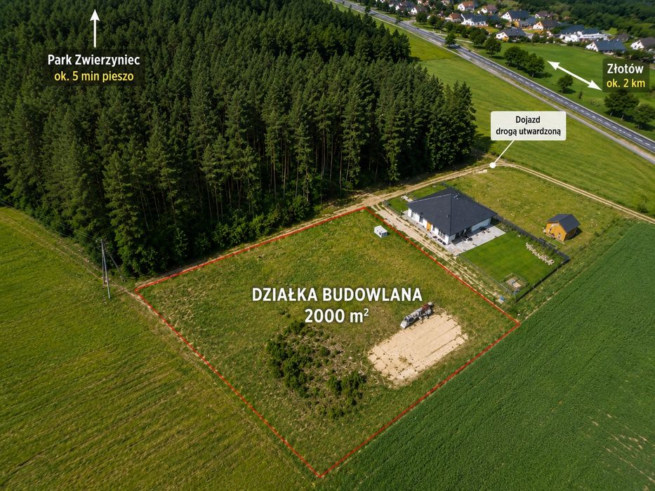 Działka budowlana 2000 m² przy lesie | WZ | Prąd | Blękwit | 2 km od Złotowa