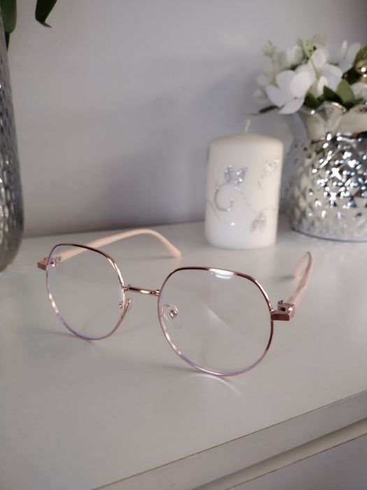 Okulary zerówki damskie złote