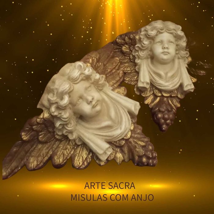 2 Resin Angels with Gilded Carving