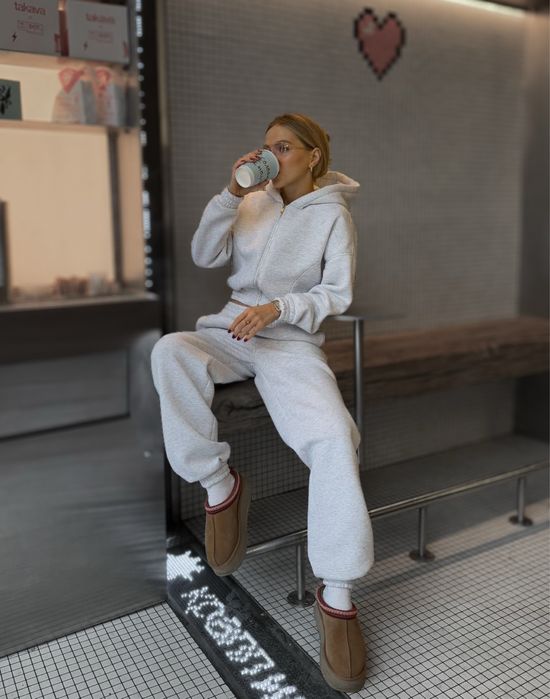 жіночий спортивний сірий костюм на флісі зима/костюм худи штаны зима