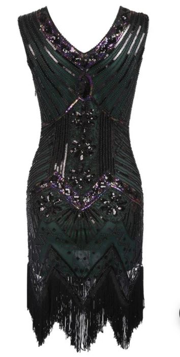 Sukienka koktajlowa  lata 20 z frędzlami