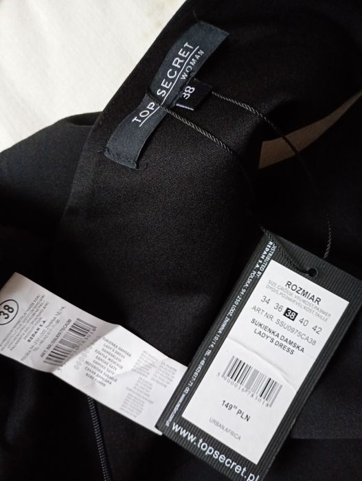 Sukienka midi czarna z lamówką r.38"Top Secret"nowa.
