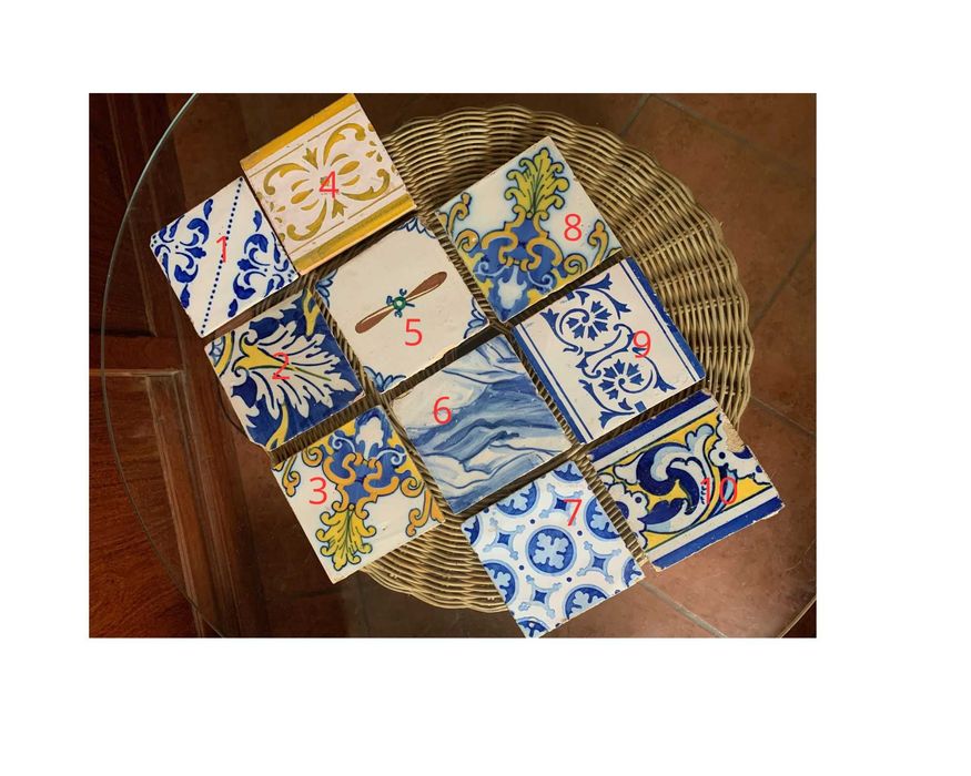 10 azulejos antigos pintados à mão