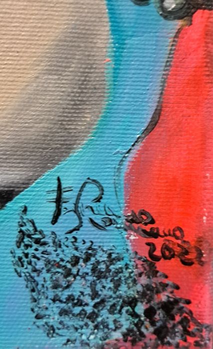 Pintura a óleo de Fernanda Romano. "A Sra. e o Gato"