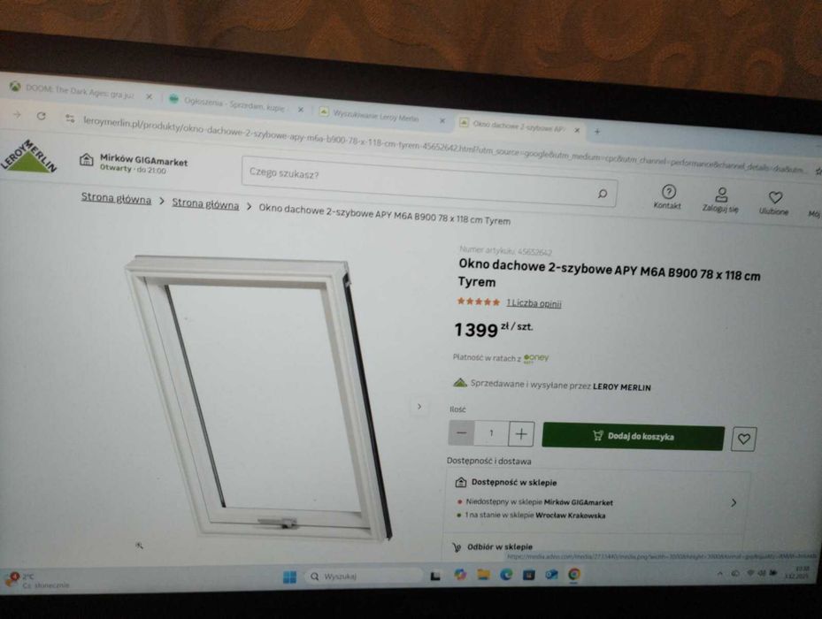 Okno dachowe łazienkowe plastykowe 2-szyby APY M6A B900 78x118cm