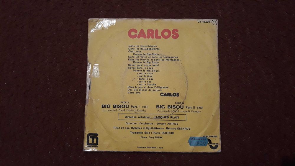 Carlos - Big bisou - single vinil - portes incluídos