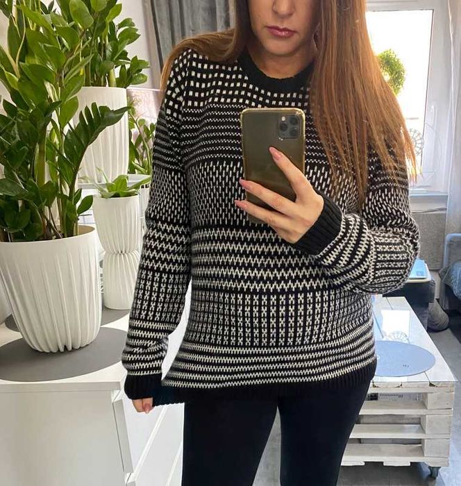 Czarno biały sweter we wzory H&M Divided  M-XL Wełna
