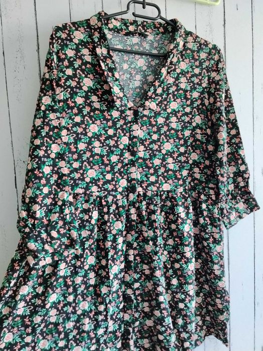 Sukienka George 100% wiskoza UK 12 40 L/ 10 38  kwiaty guziki boho