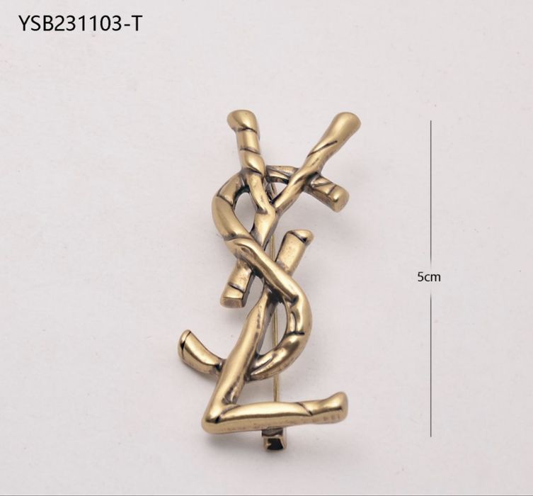 Nowa broszka retro zlota YSL 5 cm