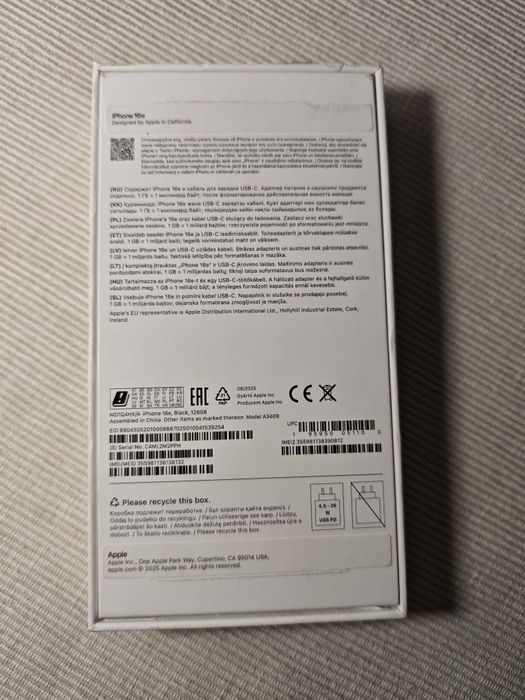 iPhone 16 e 128 GB фіз сім open box black