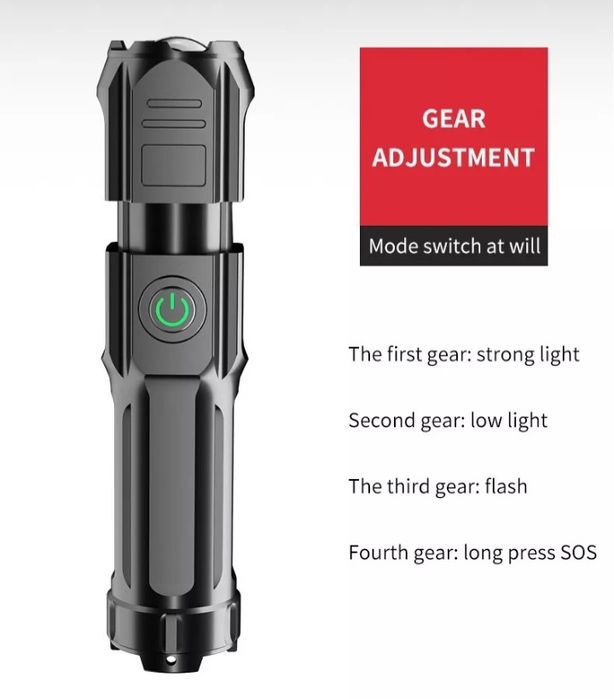 Lanterna tática LED T6 2000 lumens Bateria recarregável