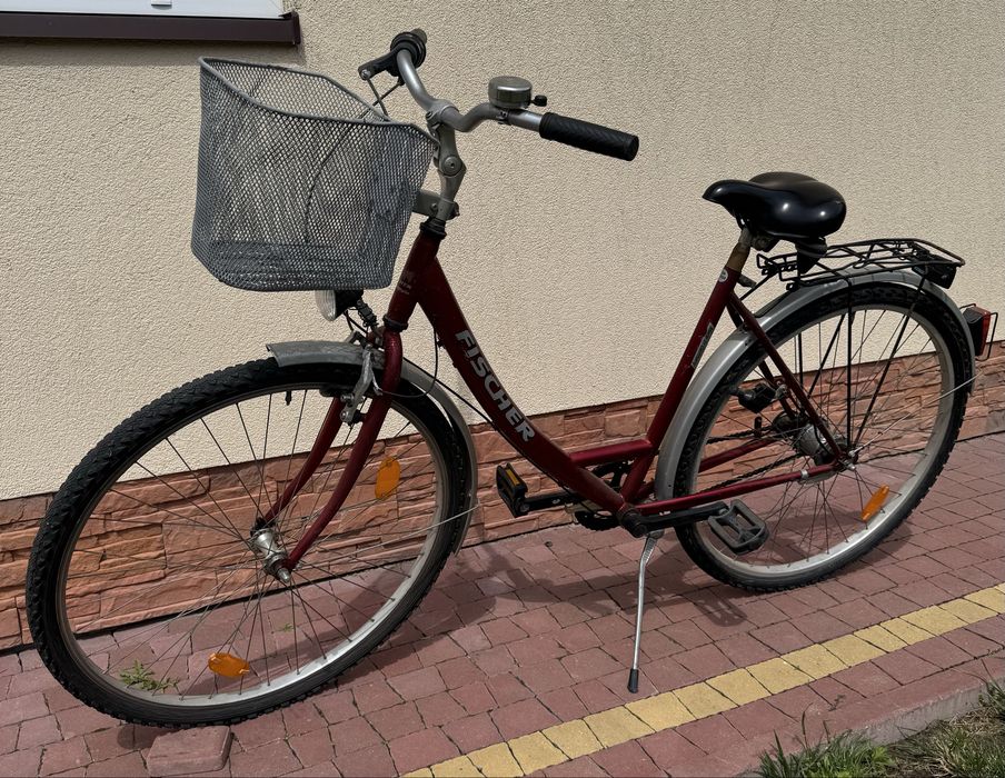 Rower damka miejski bordowy z koszykiem bagażnikiem, DWA DO WYBORU