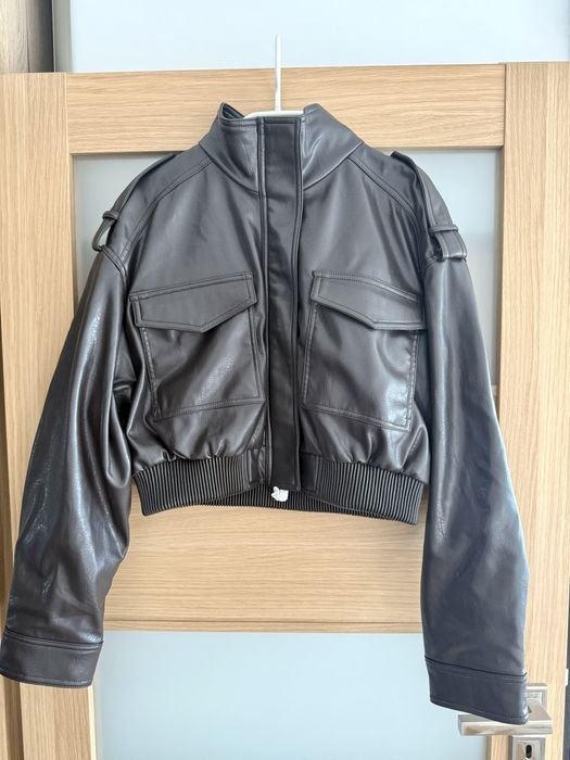 Czekoladowa kurtka bomberka zara boho biker