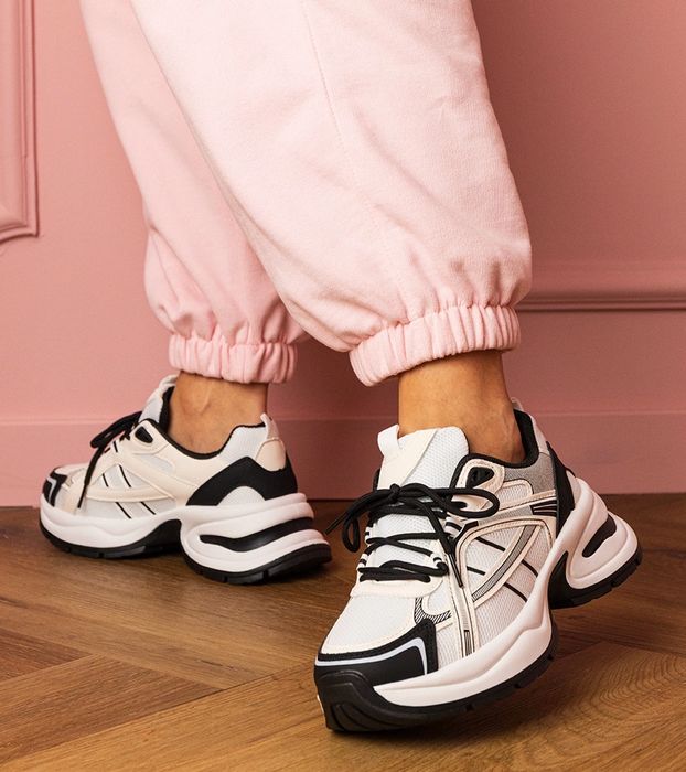 Biało-czarne sneakersy sportowe na masywnej podeszwie Manora
