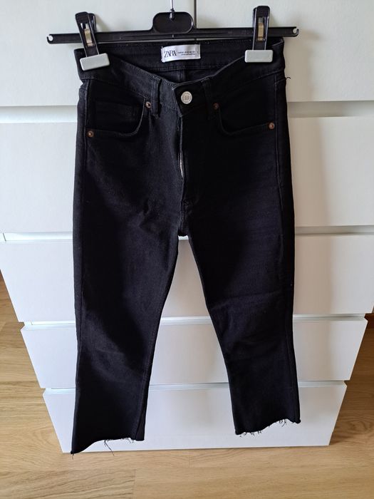 Calças de ganga boca de sino pretas xs 32