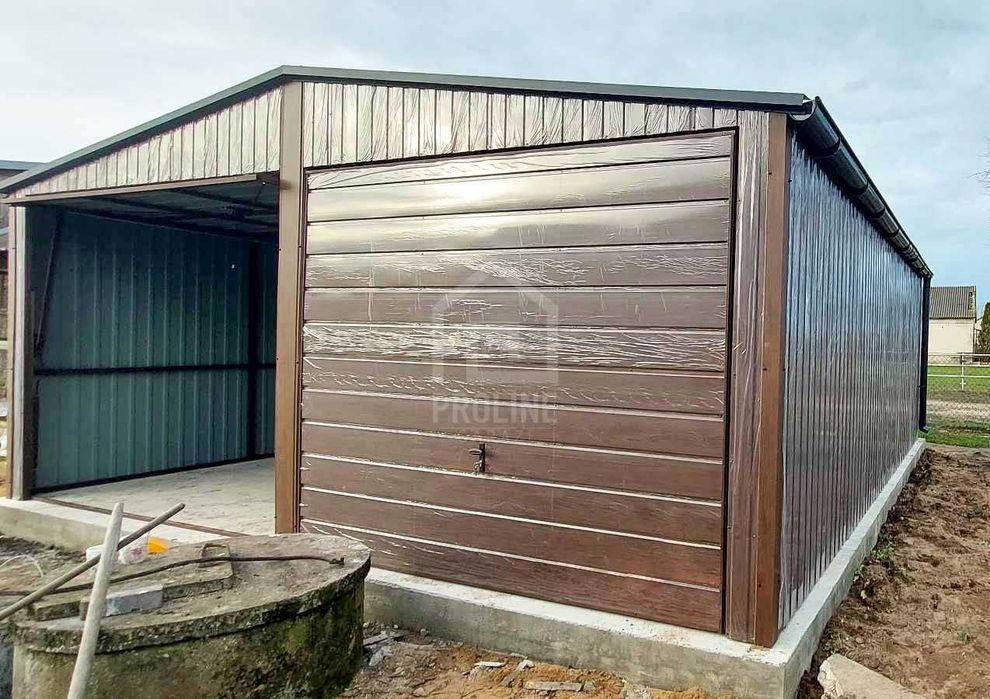 Garaż Blaszany 6,5X8 2X Brama Drewnopodobny Rynny Dwuspad PLG227